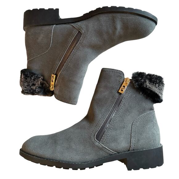 Cole Haan Gray Suede Ankle Booties Women’s Faux Fur Cuff Side Zip Winter Boots 9 - Picture 2 of 13